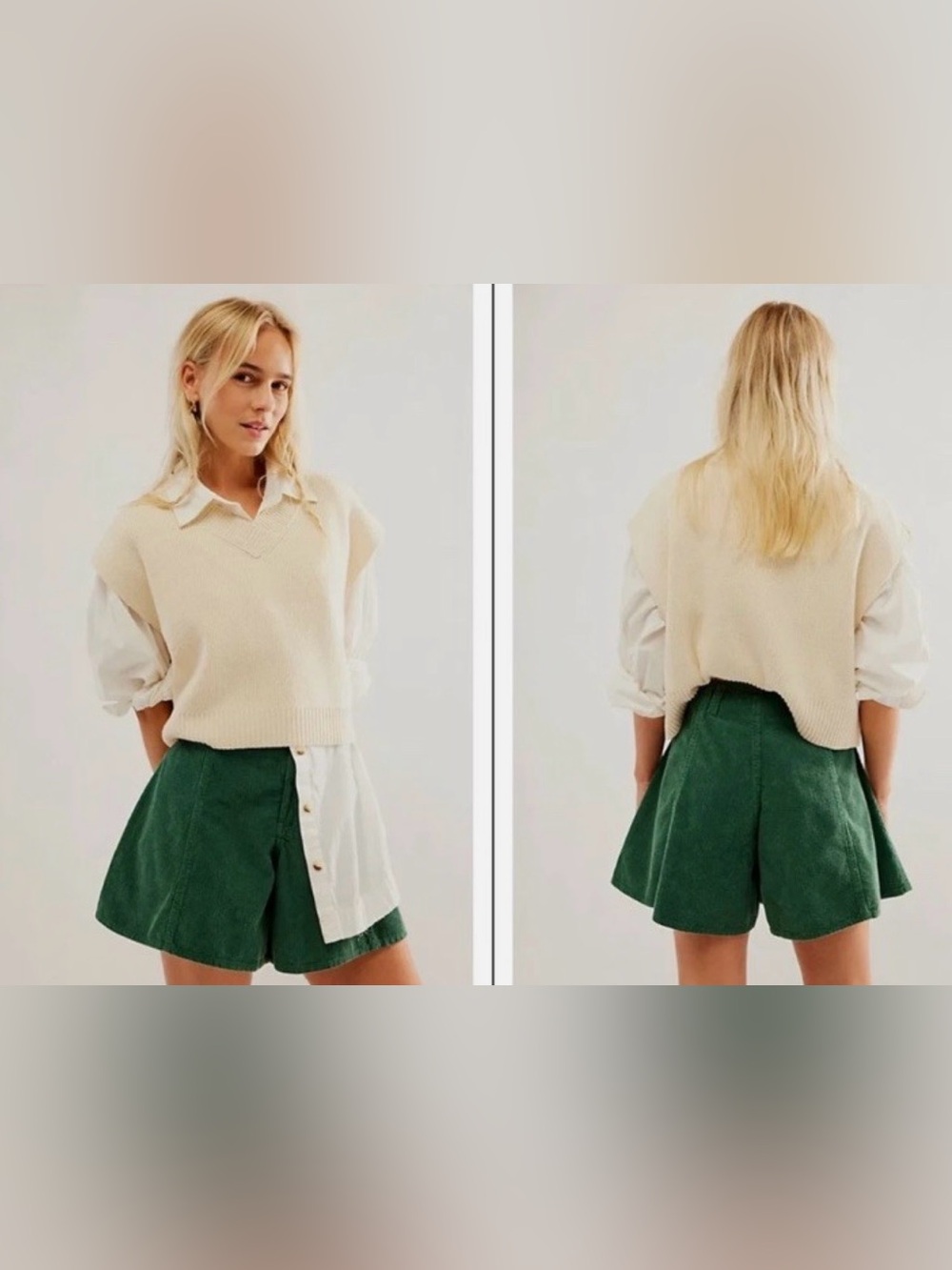 We The Free Green High-Waist Pleated Corduroy Shorts Size 26